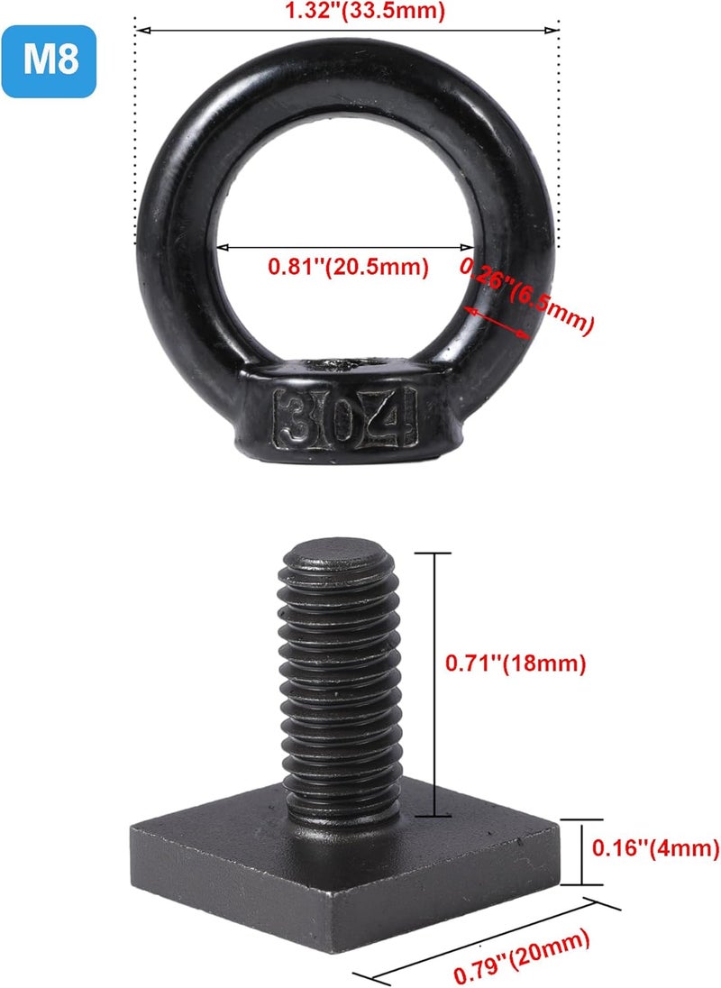 moroinriz T Track Mount Tie Down Anchor for Roof Rack, M8 Heavy Duty Ring Shaped Eye Bolt, Stainless Steel T Bolt Eye Nut Tie Down Rings for Holding Bungee Cord, Ropes, Hooks - Image 2